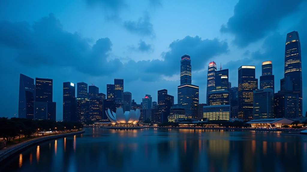 Singapore city skyline at dusk with office buildings illuminated, representing the various Toastmasters chapter locations across different business districts